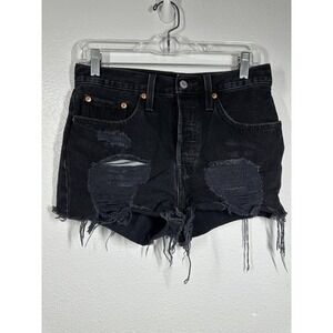 Levi's 501 Shorts Womens Small Black High Rise Button Fly Distressed Cutoff